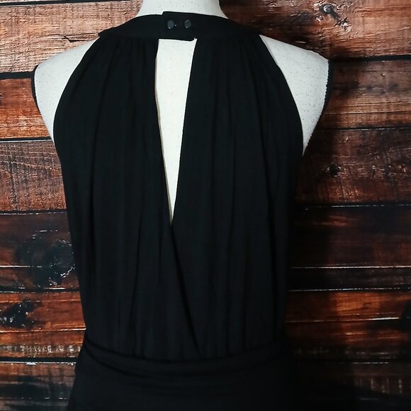 Enthousis Maxi Dress 8 Black Belted Halter Plunge Modal Viscose - Picture 5 of 8